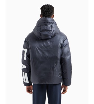 EA7 Quilted jacket in technical fabric with a navy hood