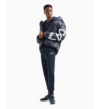 EA7 Quilted jacket in technical fabric with a navy hood