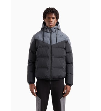 EA7 Athletic Colour Block quilted bomber jacket with hood, black