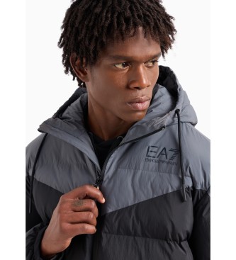 EA7 Athletic Colour Block quilted bomber jacket with hood, black