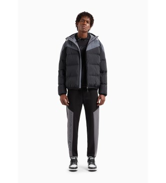 EA7 Athletic Colour Block quilted bomber jacket with hood, black