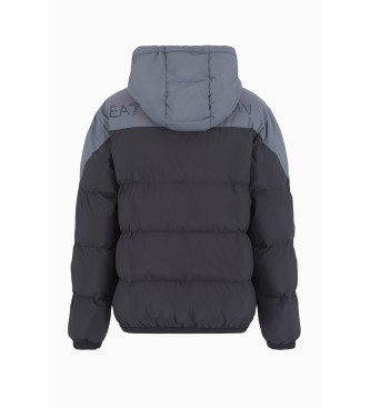 EA7 Athletic Colour Block quilted bomber jacket with hood, black