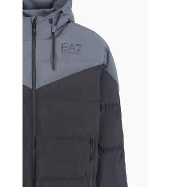 EA7 Athletic Colour Block quilted bomber jacket with hood, black