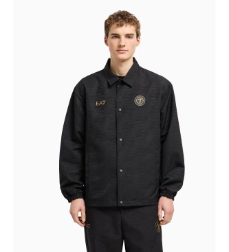EA7 Fodboldjakke med monogram i sort jacquardstof
