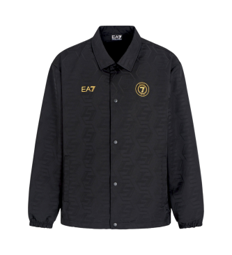 EA7 Fodboldjakke med monogram i sort jacquardstof