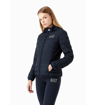 EA7 Steppjacke Core Lady aus recyceltem technischem Gewebe mit Kapuze  marineblau