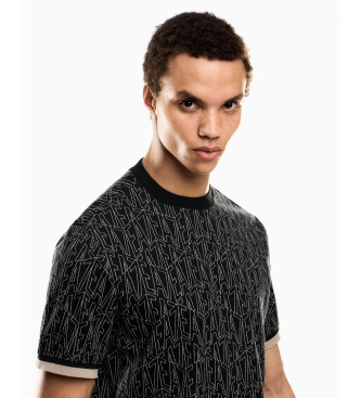 EA7 T-shirt z czarnego żakardowego materiału