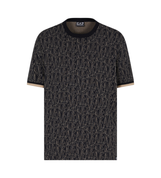 EA7 T-shirt z czarnego żakardowego materiału