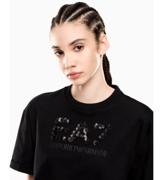 EA7 T-shirt de lantejoulas pretas