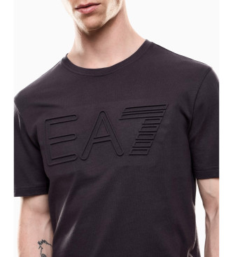 EA7 Logo Series short sleeve organic cotton knitted T-shirt grey