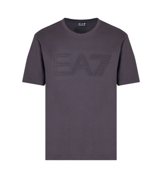 EA7 Logo Series short sleeve organic cotton knitted T-shirt grey