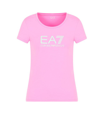 EA7 Glnzendes rosa T-Shirt aus Stretch-Baumwolle