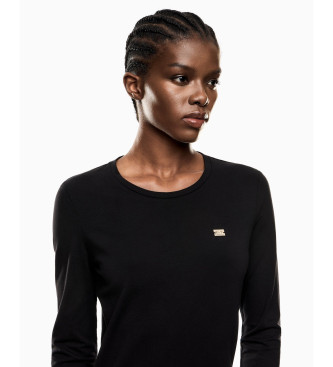 EA7 T-shirt de manga comprida em malha canelada preta