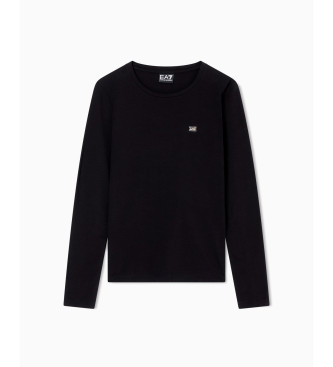 EA7 T-shirt de manga comprida em malha canelada preta