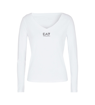 EA7 Glnzendes Langarm-T-Shirt wei