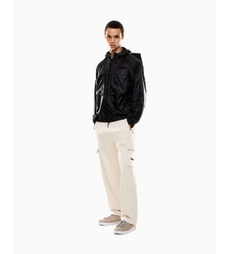 EA7 Black nylon zipped hooded jacket with hood