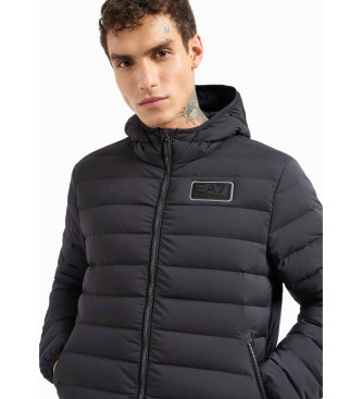 EA7 Hooded down jacket in black technical fabric with hood