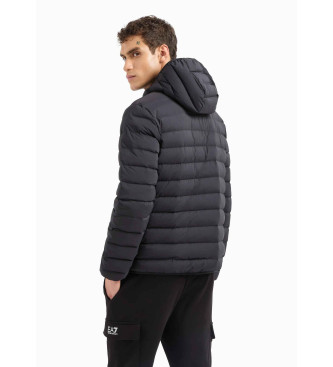 EA7 Hooded down jacket in black technical fabric with hood