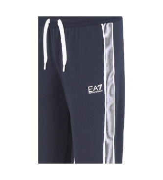 EA7 7 Lines navy stretch cotton blend tracksuit bottoms