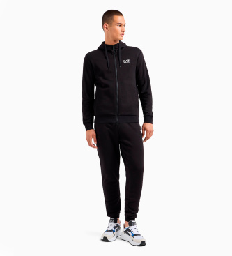 EA7 Core Identity Hooded Tracksuit in Black Cotton Blend