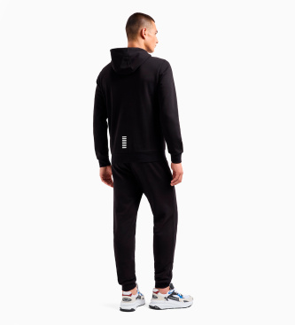 EA7 Core Identity Hooded Tracksuit in Black Cotton Blend