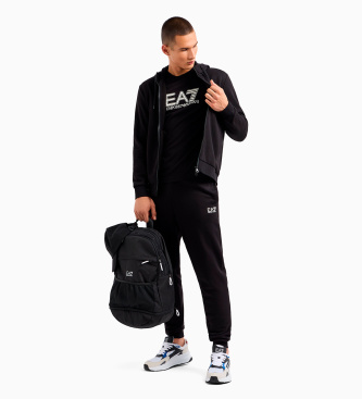 EA7 Core Identity Hooded Tracksuit in Black Cotton Blend