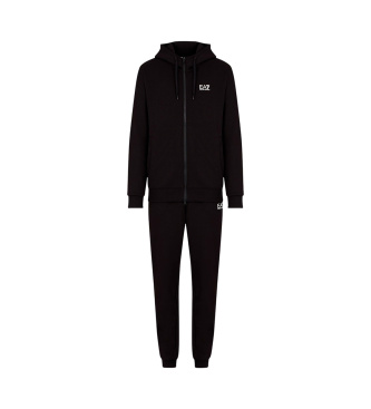 EA7 Core Identity Hooded Tracksuit in Black Cotton Blend