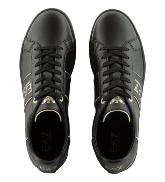 EA7 Klassische Logo-Ledersneakers schwarz