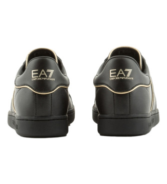 EA7 Klasične usnjene superge z logotipom črne barve