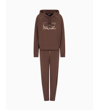 EA7 Organic cotton blend tracksuit with brown maxilogotype