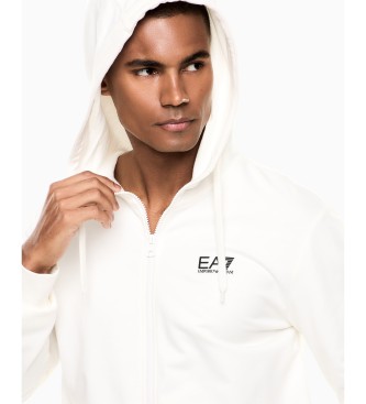 EA7 Survêtement en coton Core Identity avec capuche et fermeture éclair blanc