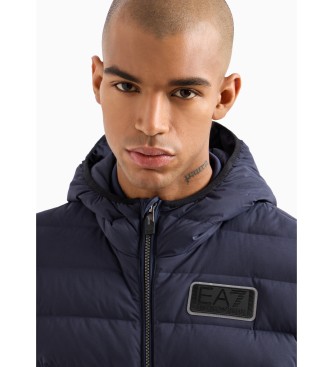 EA7 Hooded down jacket in technical fabric with hood   navy