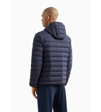 EA7 Hooded down jacket in technical fabric with hood   navy