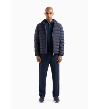 EA7 Hooded down jacket in technical fabric with hood   navy