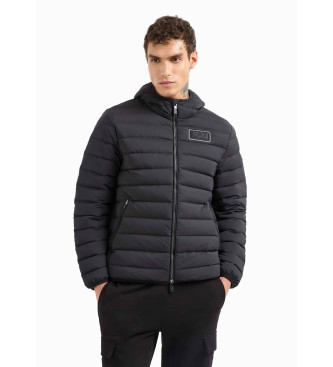 EA7 Hooded down jacket in black technical fabric with hood