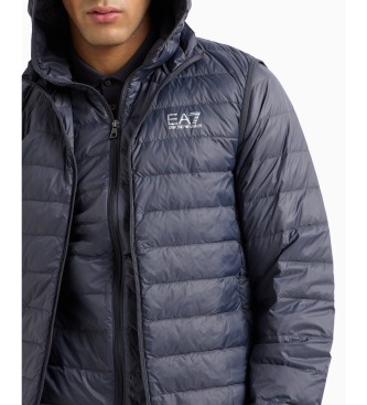 EA7 Chaqueta de plumas plegable Core Identity con capucha gris