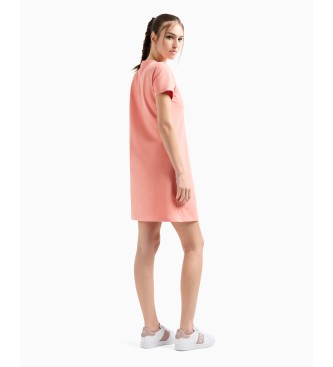 EA7 Short dress Core Lady pink stretch cotton knitted dress