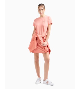 EA7 Short dress Core Lady pink stretch cotton knitted dress