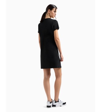 EA7 Short dress in black stretch cotton knitted fabric