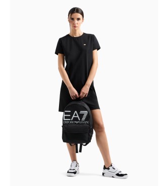 EA7 Short dress in black stretch cotton knitted fabric