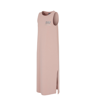 EA7 Logo Series long dress in pink stretch cotton