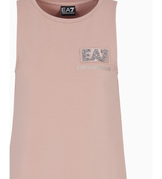 EA7 Logo Series long dress in pink stretch cotton