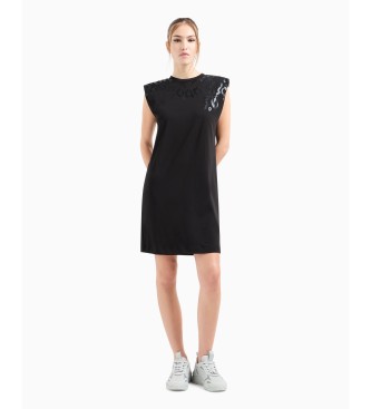 EA7 Graphic Series short dress in black stretch cotton