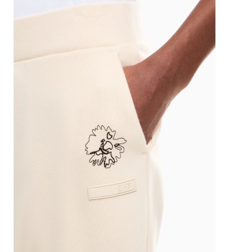 EA7 Pantaloni tuta Graphic Series in misto cotone beige