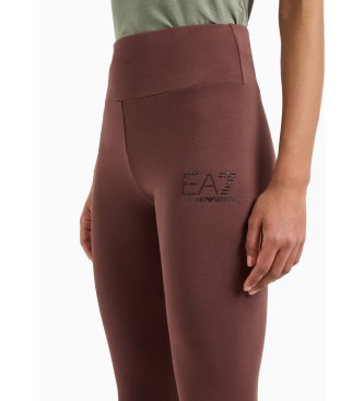 EA7 Leggings em mistura de algodo reciclado Logo Series castanhas