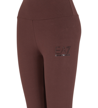 EA7 Leggings em mistura de algodo reciclado Logo Series castanhas