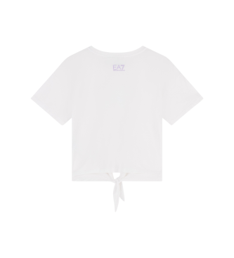 EA7 Hvid T-shirt med rund hals i elastisk bomuld Logo Series