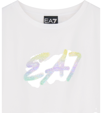 EA7 Hvid T-shirt med rund hals i elastisk bomuld Logo Series