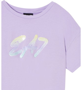 EA7 T-shirt girocollo in cotone elasticizzato Logo Series lilla