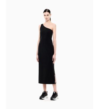 EA7 Abito asimmetrico in maglia elastica nera